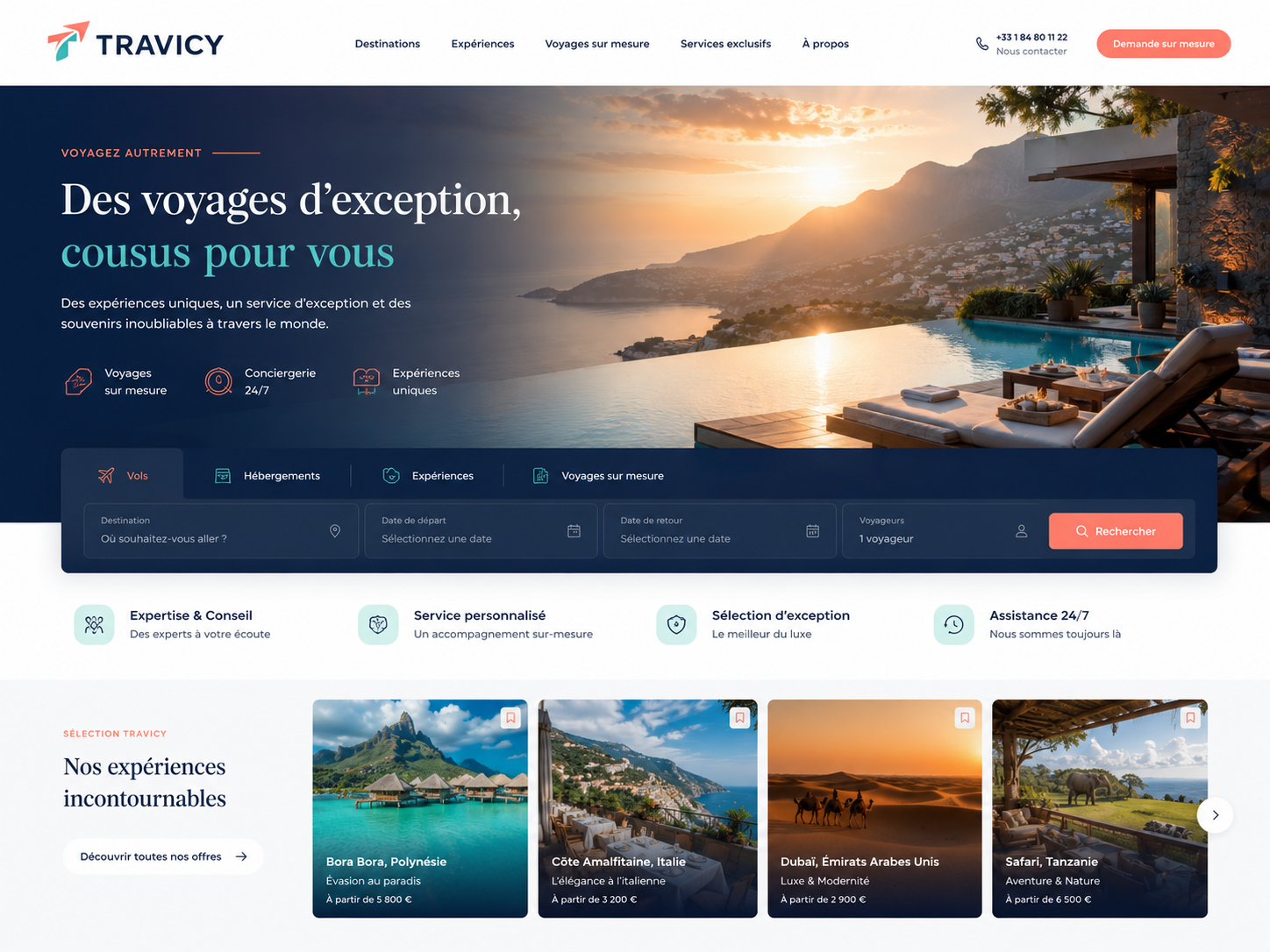 Mockup site web Travicy agence voyage premium